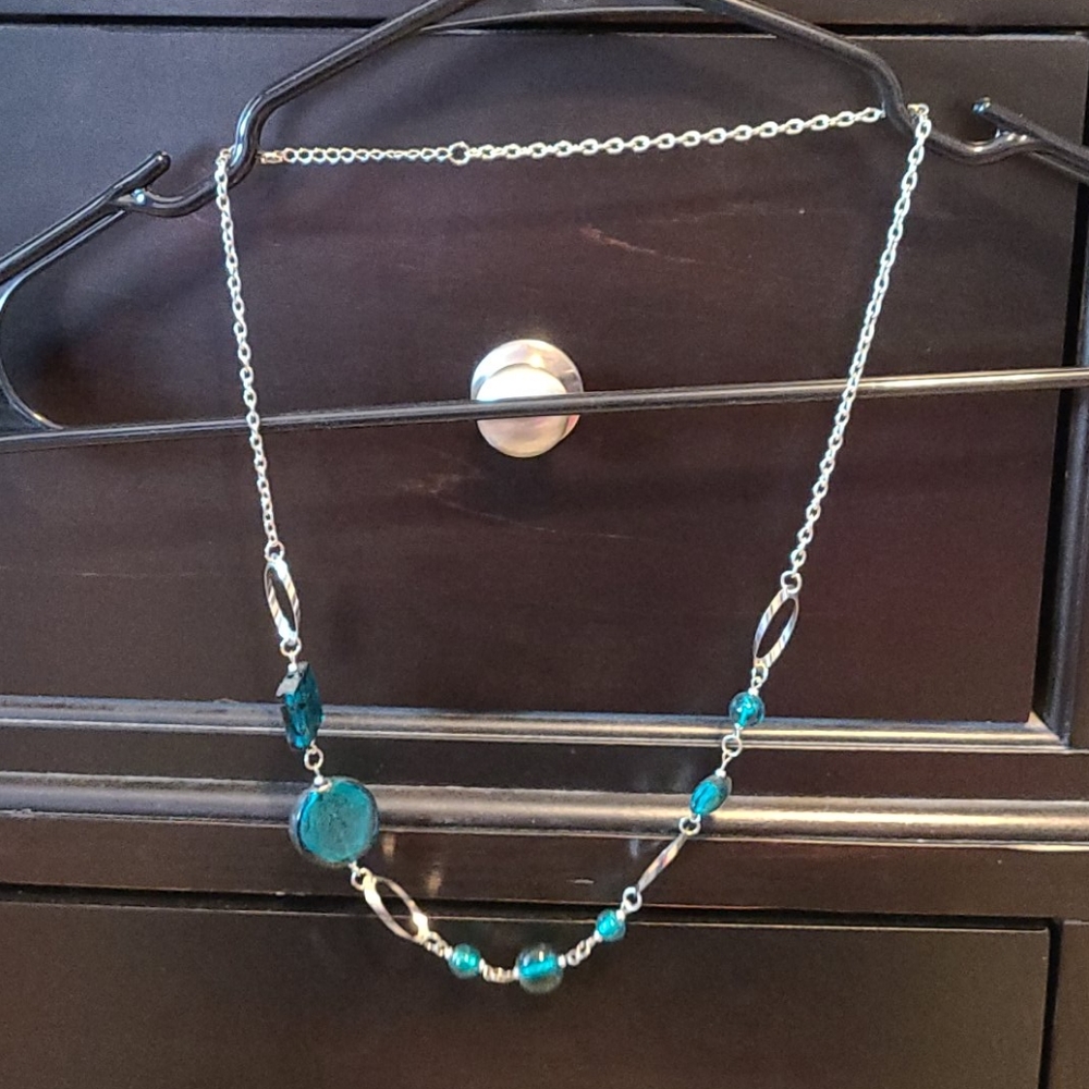 Teal & silver necklace
